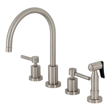 Kingston Brass KS8728DLBS 8" Widespread Kitchen Faucet W/ Brass Sprayer, Nickel KS8728DLBS